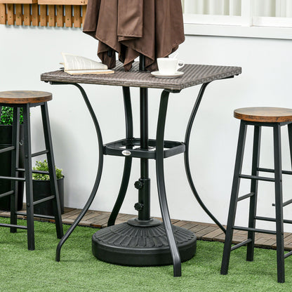 Patio Wicker Dining Table with Umbrella Hole, 34 Inch Outdoor PE Rattan Coffee Table with Plastic Board Under the Woven 