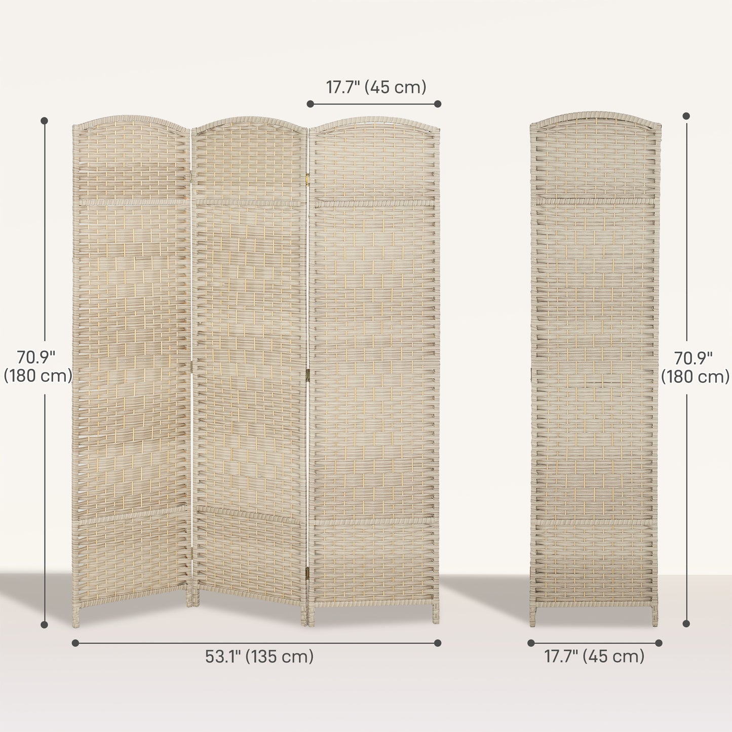 6 Ft Tall Folding Room Divider, 3 Panel Portable Privacy Screen, Hand-Woven Partition Wall Divider, Light Oak