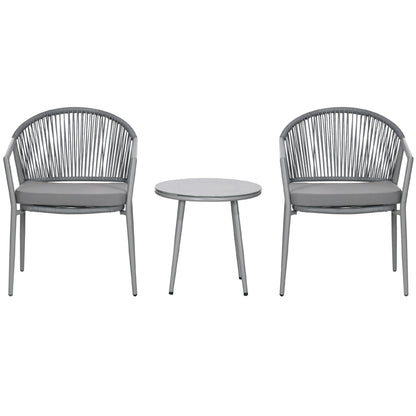 3-Piece Rattan Bistro Set, Garden Seating Group with 2 Armchairs and Coffee Table, Balcony Furniture Set, Grey