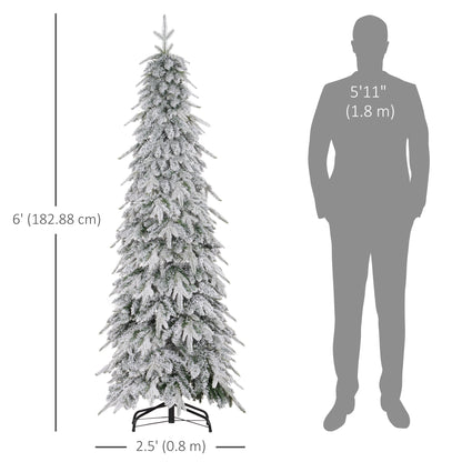 6ft Pencil Flocked Artificial Christmas Tree with 600 Branch Tips, Auto Open and Steel Base, Green