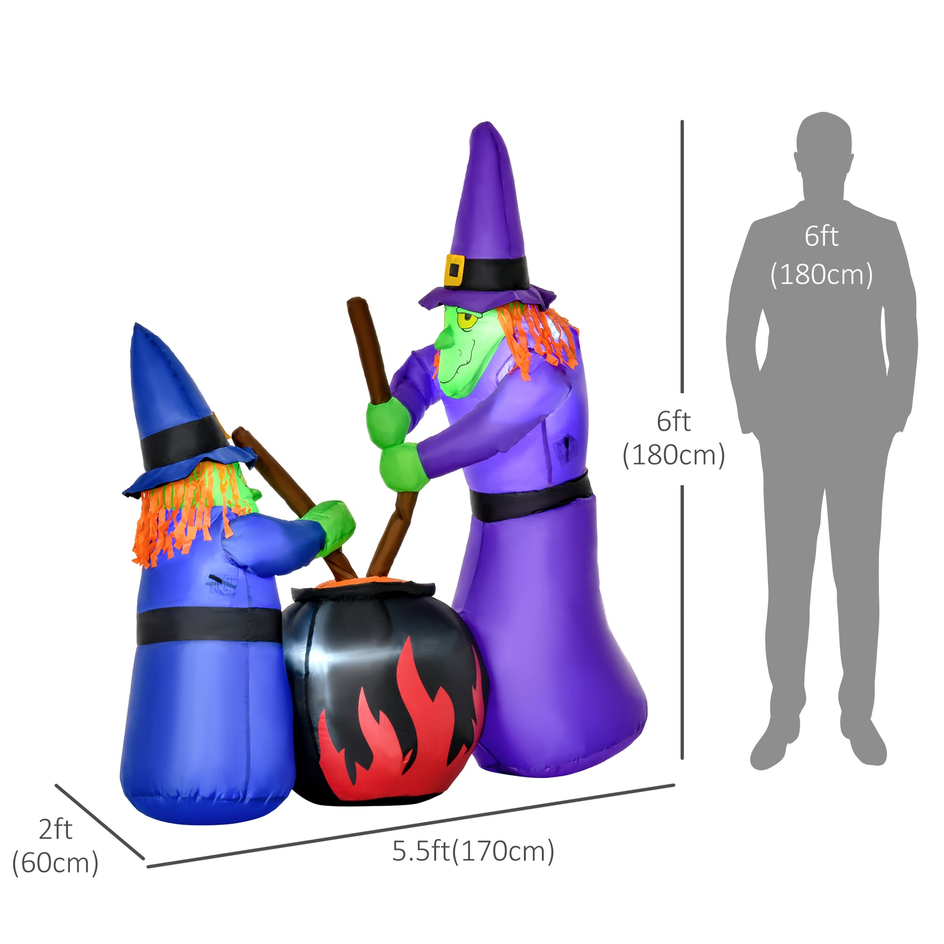 Outdoor Yard Colorful 5.5ft Blow Up Inflatable Halloween Two Old Witch and Magical Potions Decoration with LED for Indoo