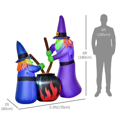Outdoor Yard Colorful 5.5ft Blow Up Inflatable Halloween Two Old Witch and Magical Potions Decoration with LED for Indoo