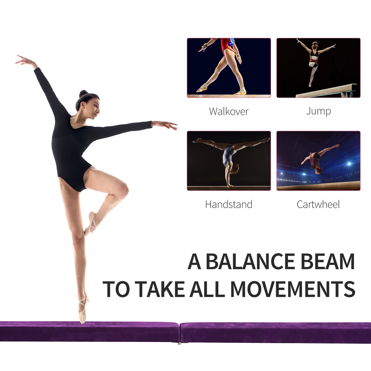 Soozier 7ft Folding Balance Beam, Gymnastics Beam with Wood Core, Purple
