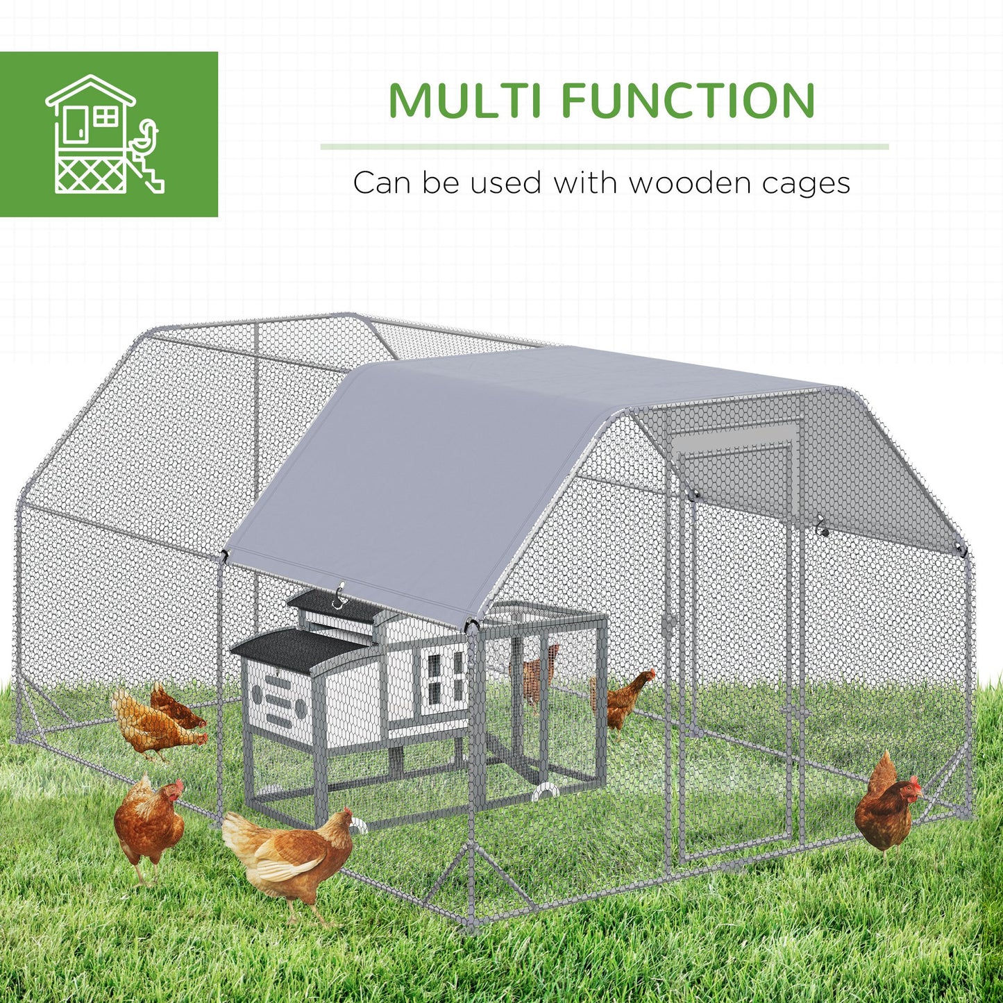 Chicken Run Outdoor, Galvanized Large Metal Chicken Coop Cage, Walk-in Enclosure Poultry Hen Run House Playpen Rabbit Hu