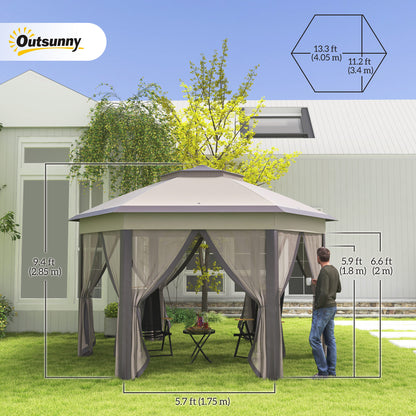 13' x 13' Pop Up Canopy Tent with Netting and Carry Bag, Instant Sun Shelter, Coffee and Beige