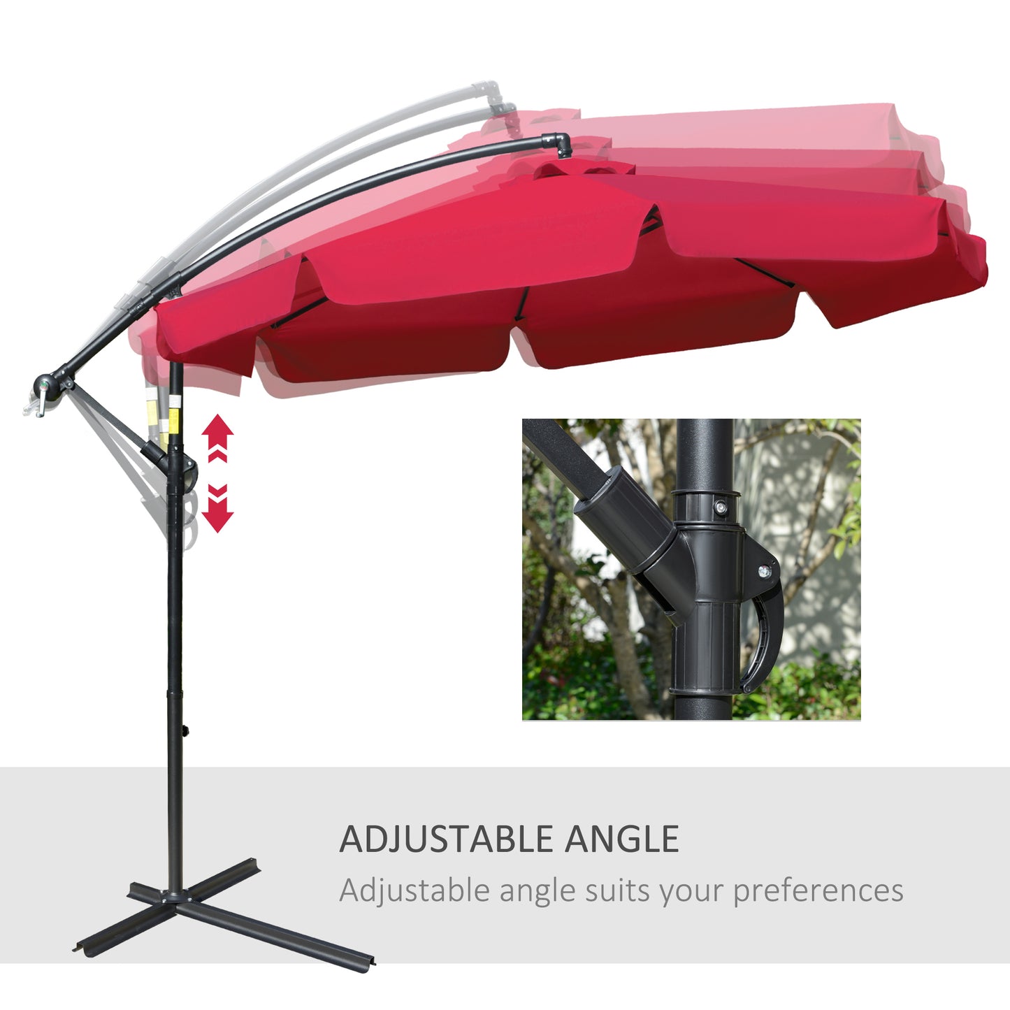 9FT Offset Hanging Patio Umbrella Cantilever Umbrella with Easy Tilt Adjustment, Cross Base and 8 Ribs for Backyard, Poo