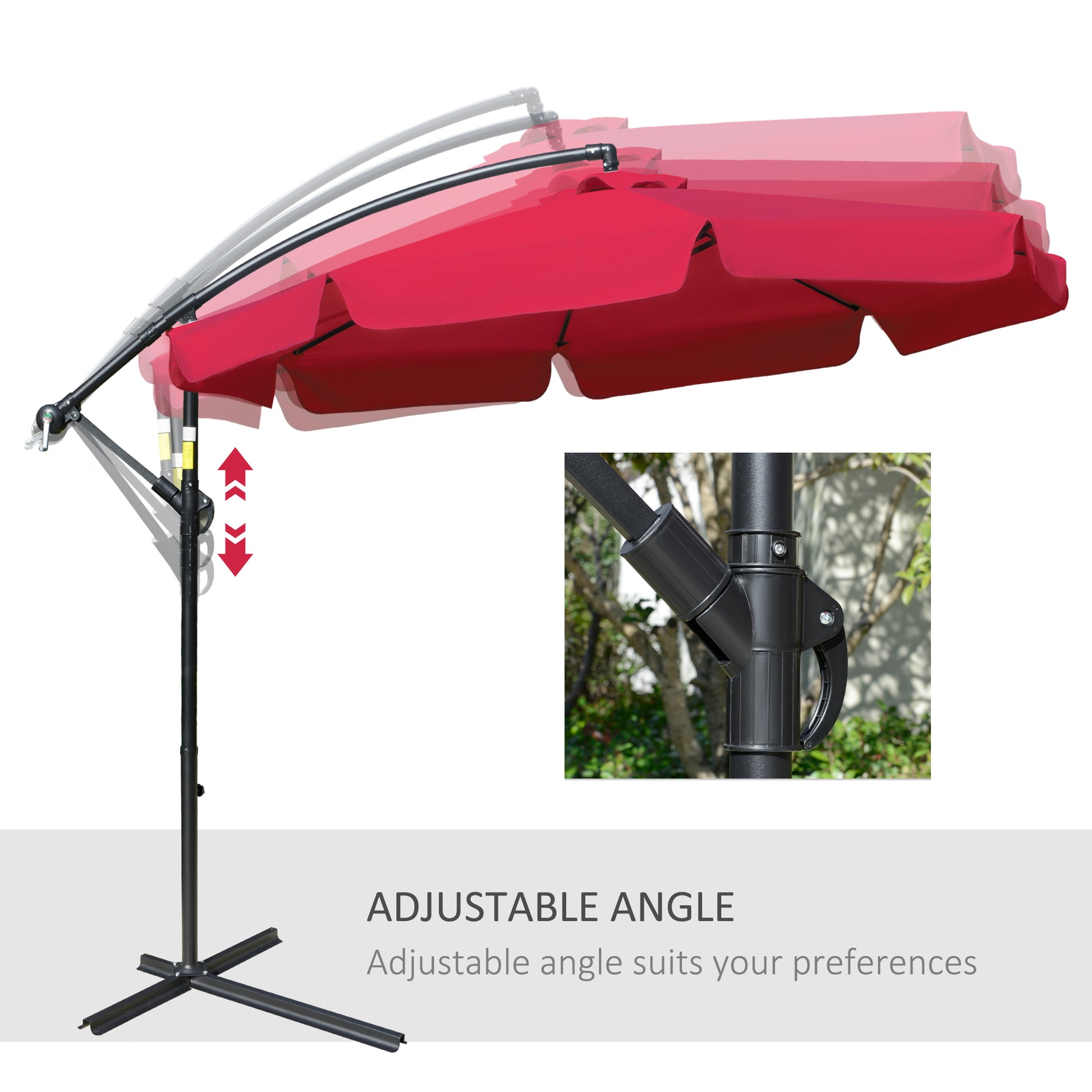 9FT Offset Hanging Patio Umbrella Cantilever Umbrella with Easy Tilt Adjustment, Cross Base and 8 Ribs for Backyard, Poo