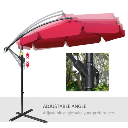9FT Offset Hanging Patio Umbrella Cantilever Umbrella with Easy Tilt Adjustment, Cross Base and 8 Ribs for Backyard, Poo