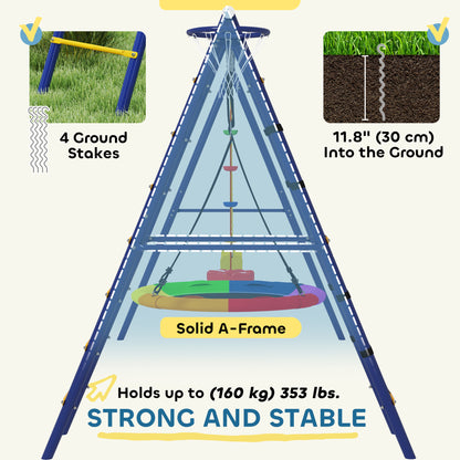 Qaba 6 in 1 Kids Swing Set with 1 Saucer Swing, 1 Belt Swing, 1 Disc Rope Swing, Climbing Ladder and Net, Basketball Hoo