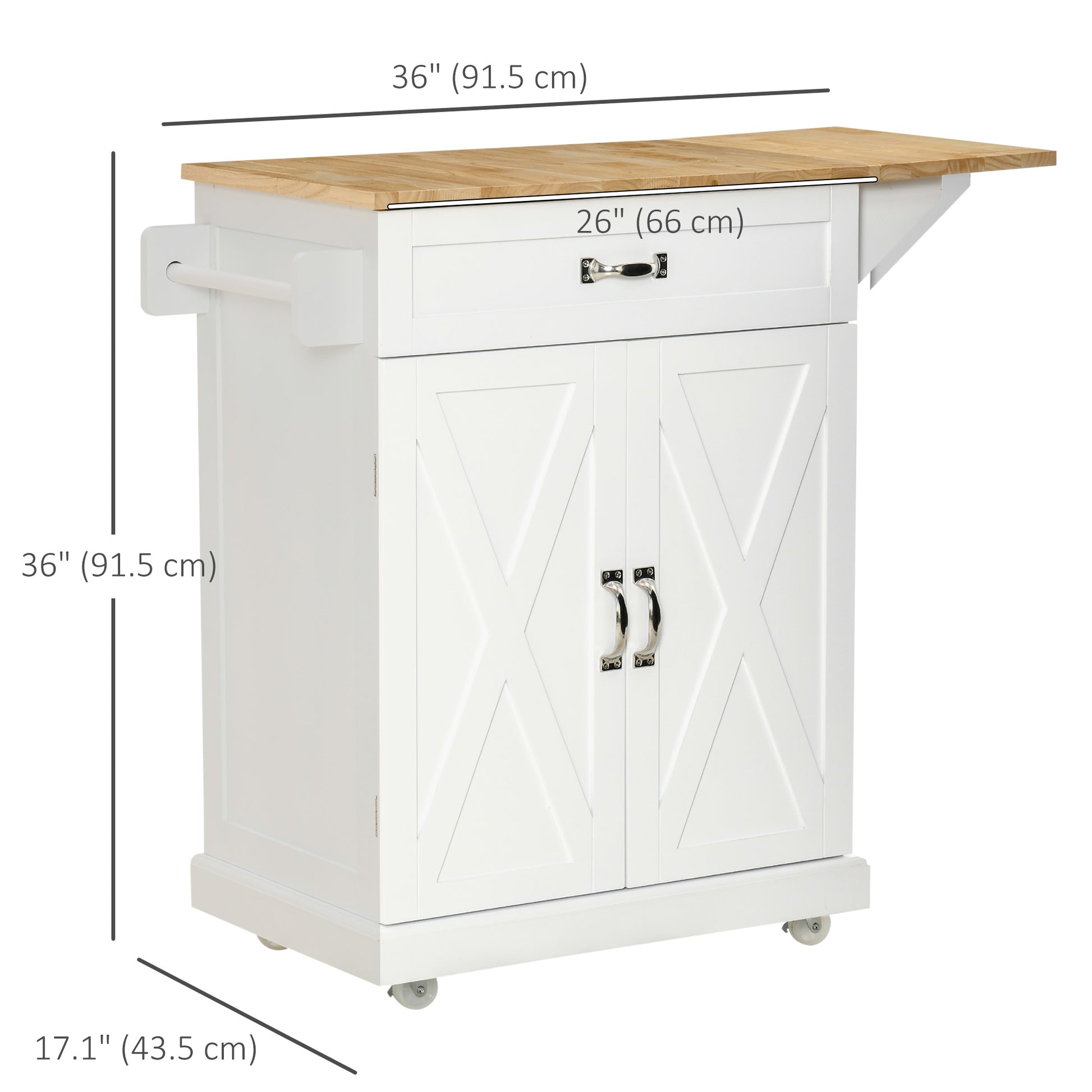 Foldable Kitchen Island with Storage Drawer, Farmhouse Style Rolling Utility Cart, Coffee Bar Cabinet on Wheels with Dro
