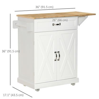 Foldable Kitchen Island with Storage Drawer, Farmhouse Style Rolling Utility Cart, Coffee Bar Cabinet on Wheels with Dro