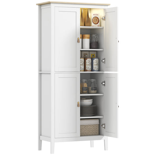 69.5" Tall Kitchen Pantry Storage Cabinet with Motion Sensor LED Light, Modern Kitchen Pantry Cabinet, White