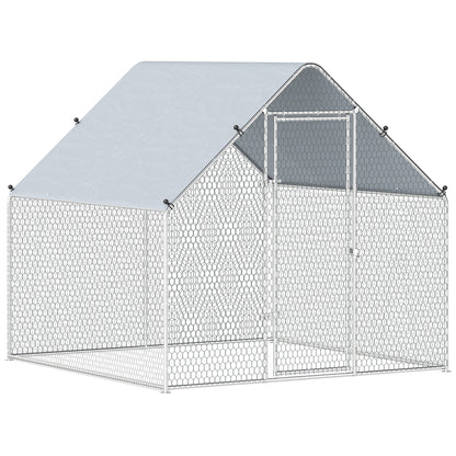 Metal Chicken Coop with Water- and UV-Protection Cover for Backyard Hen, Duck, Rabbit, 6.6' x 6.6' x 6.6'