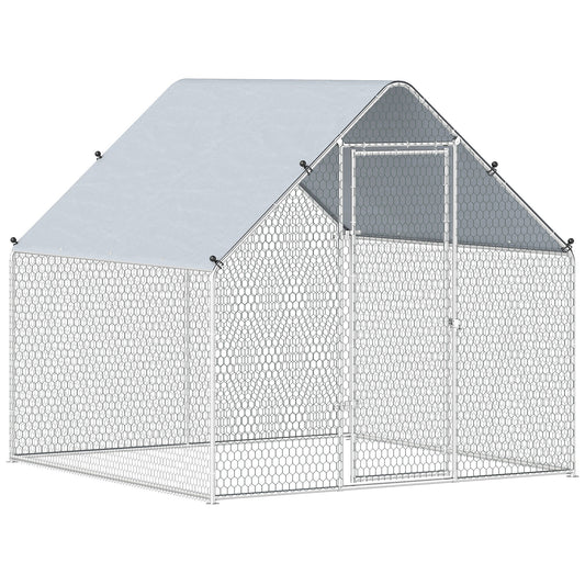 Metal Chicken Coop with Water- and UV-Protection Cover for Backyard Hen, Duck, Rabbit, 6.6' x 6.6' x 6.6'