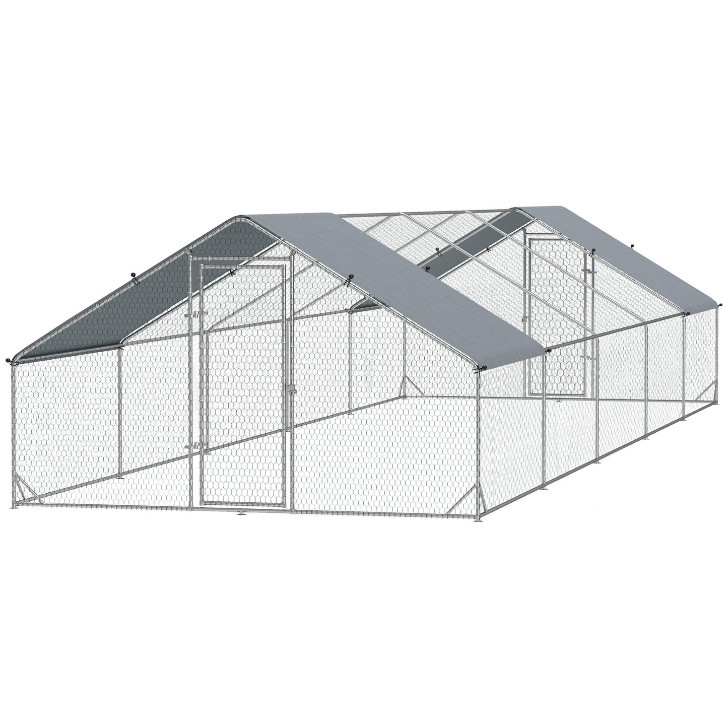 Metal Chicken Coop with Water & UV Protection Cover for Backyard Hen, Duck, Rabbit, 9.8' x 32.8' x 6.4'