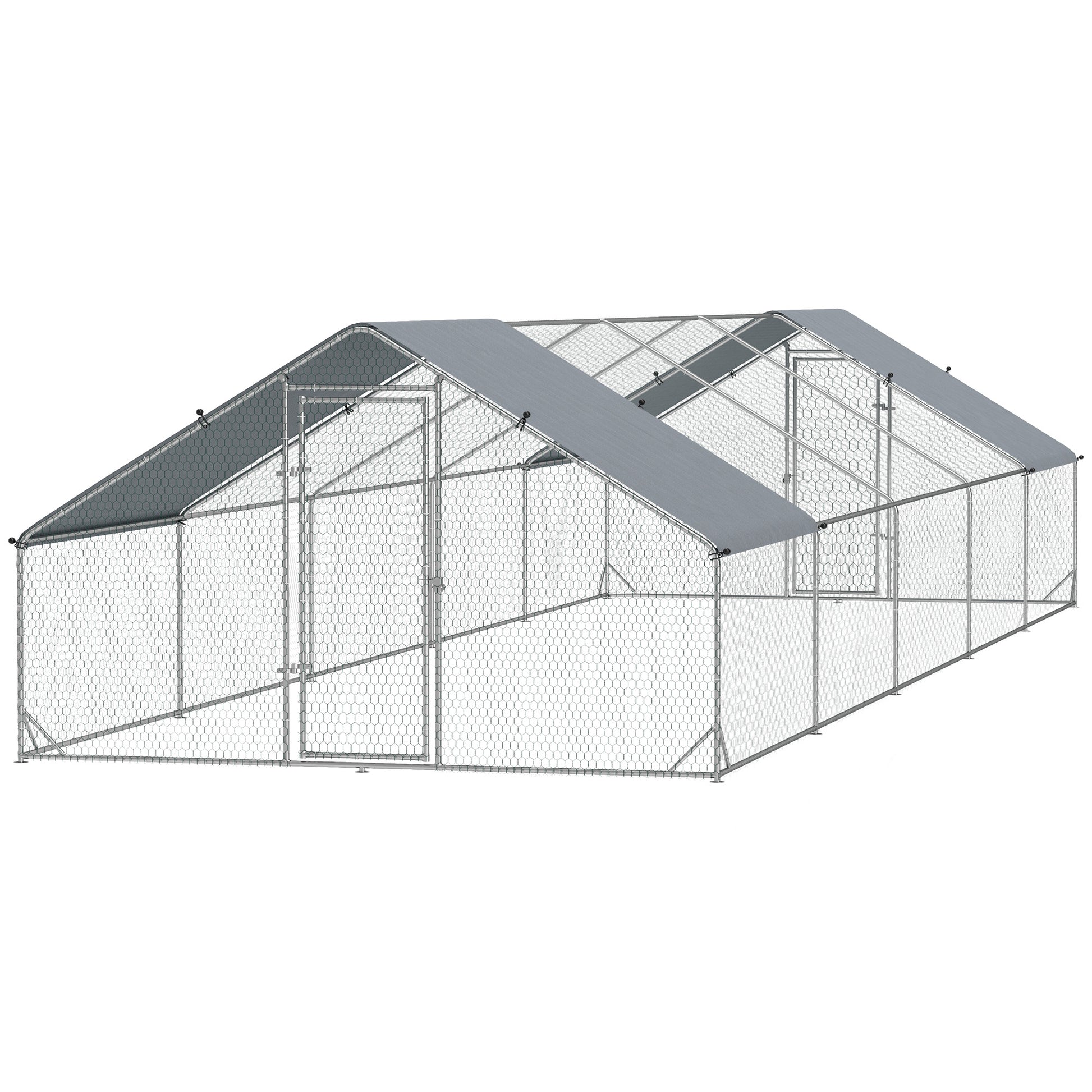 Metal Chicken Coop with Water & UV Protection Cover for Backyard Hen, Duck, Rabbit, 9.8' x 32.8' x 6.4'