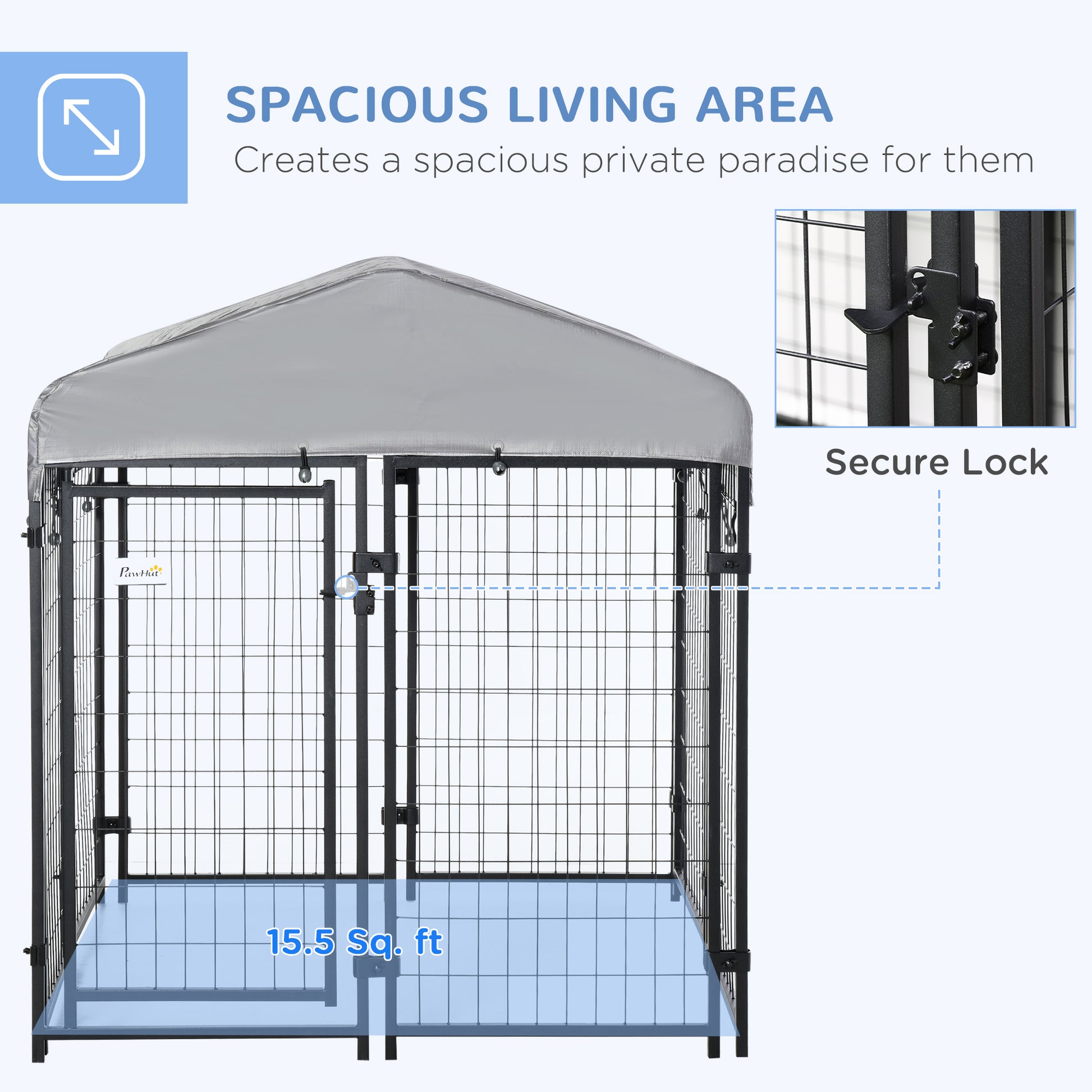 Outdoor Dog Kennel with Waterproof UV-Resistant Cover, 4 x 4 x 4.5 ft