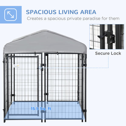 Outdoor Dog Kennel with Waterproof UV-Resistant Cover, 4 x 4 x 4.5 ft