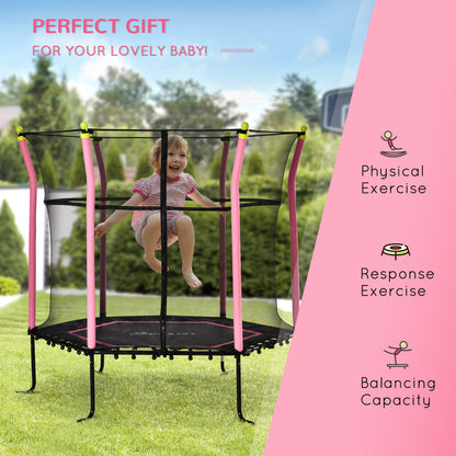 Soozier 63" Kids Trampoline Mini Indoor Bouncer Jumper with Enclosure Net Elastic Thick Padded Pole Gift for 3-6 Years, 