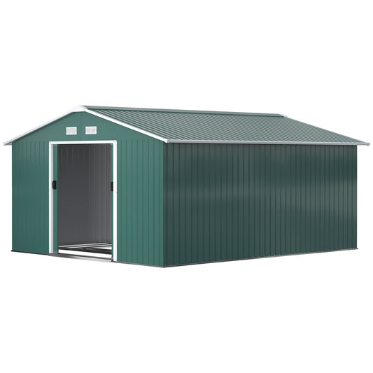 11' x 13' Practical Backyard Garden Storage Tool Shed with Double Sliding Door Garden Tool Shed with 4 Ventilation Slots