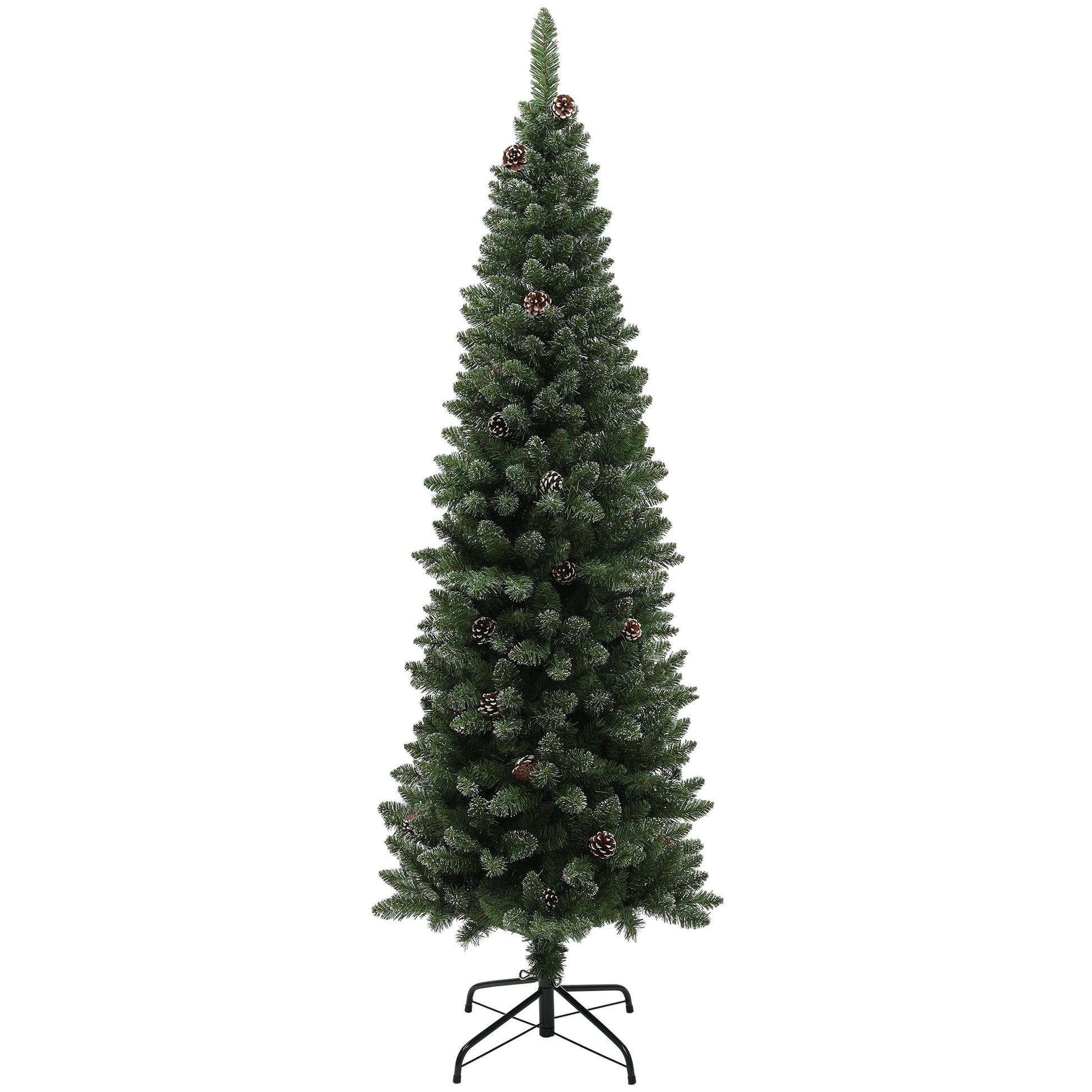 6ft Artificial Pencil Christmas Tree with 618 Branches, Pinecones, Metal Stand, Realistic Xmas Tree for Home