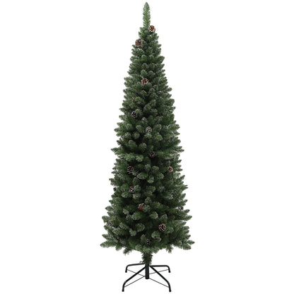 6ft Artificial Pencil Christmas Tree with 618 Branches, Pinecones, Metal Stand, Realistic Xmas Tree for Home