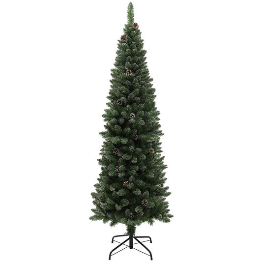 6ft Artificial Pencil Christmas Tree with 618 Branches, Pinecones, Metal Stand, Realistic Xmas Tree for Home