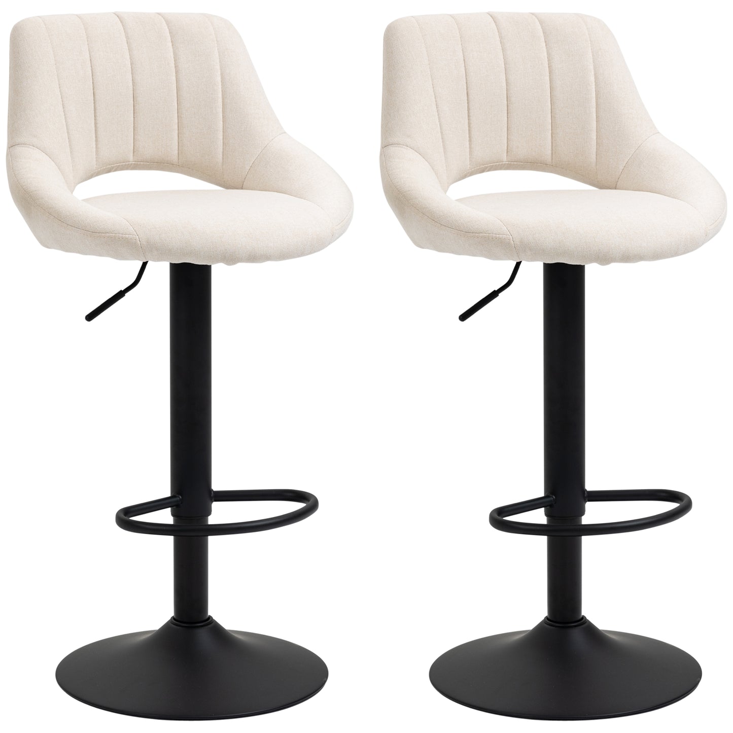 Bar Stools Set of 2, Swivel Counter Height Barstools with Adjustable Height, Linen Upholstered Bar Chairs with Round Met