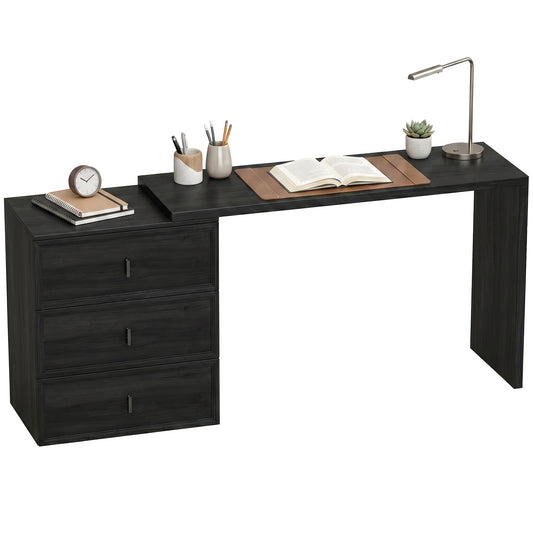 L Shaped Computer Desk Home Office Desk with 3 Drawers Black Wood Grain