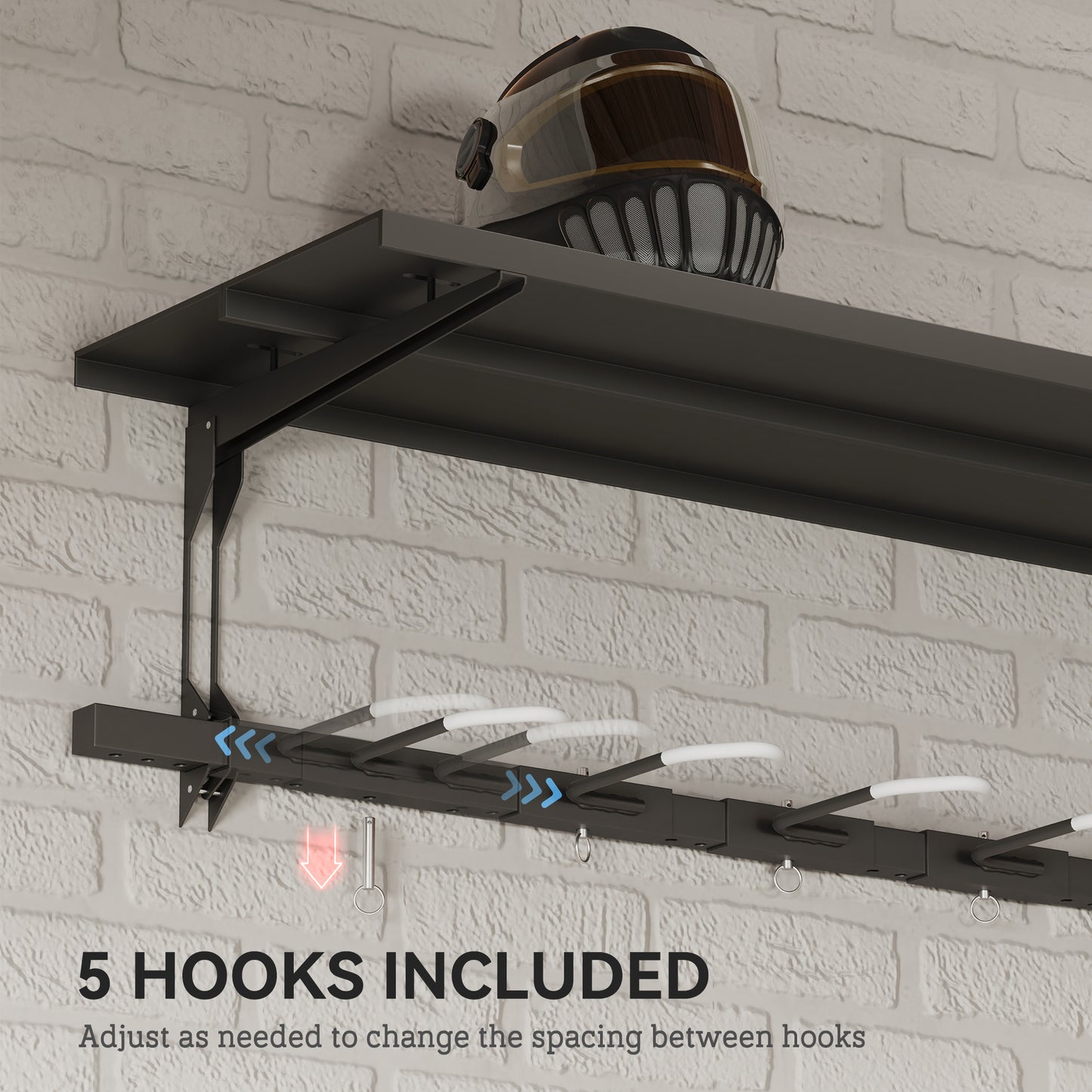 Soozier Bike Storage Rack for 5 Bikes, Wall Mounted Bicycle Rack with Shelf and Adjustable Hooks for Indoor Outdoor Use,