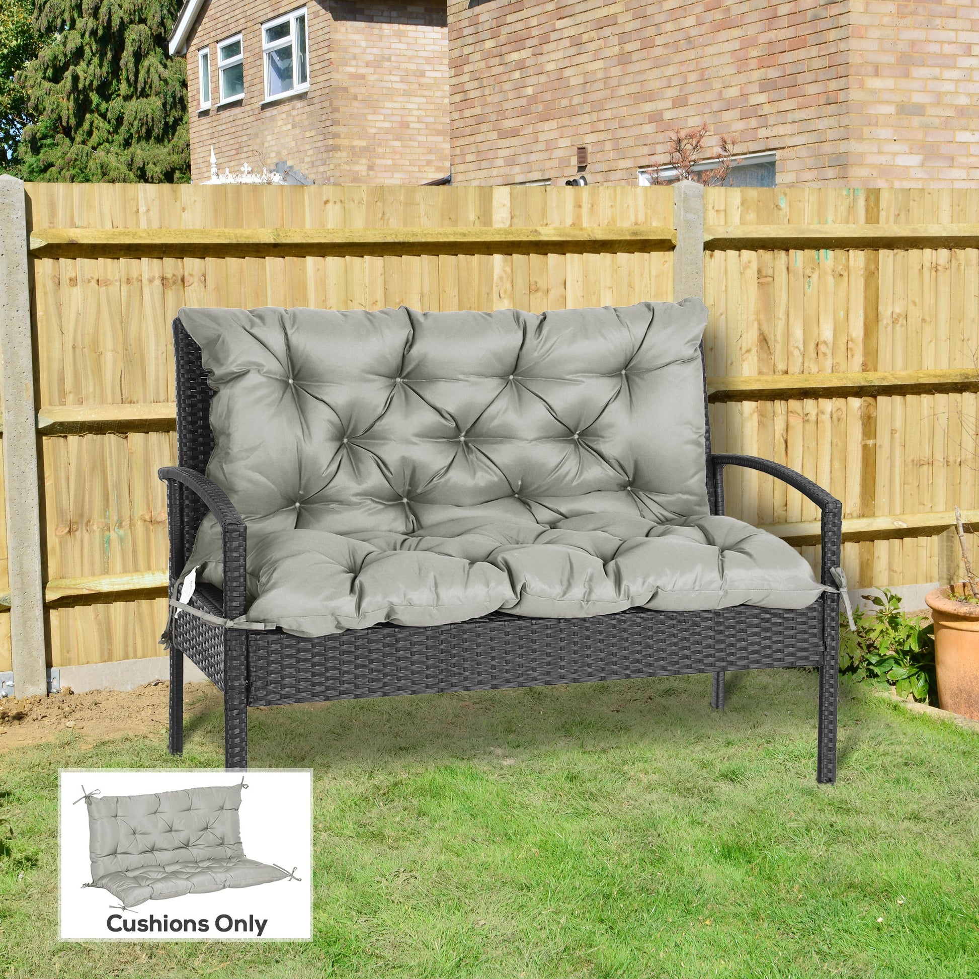 2-Seater Garden Bench Cushion Swing Chair Mat Replacement with Backrest, for Indoor and Outdoor, 39.4"x38.6", Grey