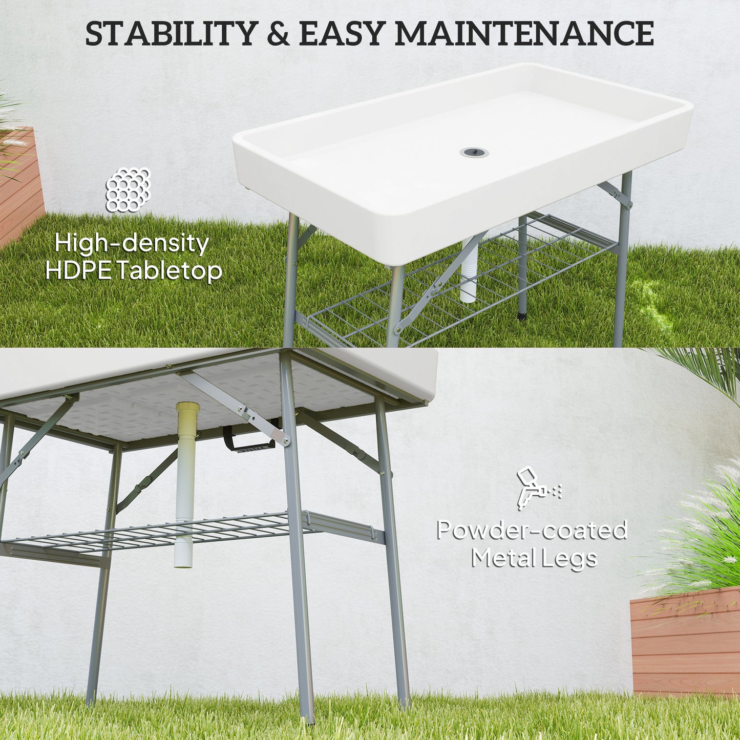 3.4ft Folding Ice Cooler Table with Drain, Outdoor Patio Party Cooler for Drinks, Fishing Cleaning Table with Storage Sh