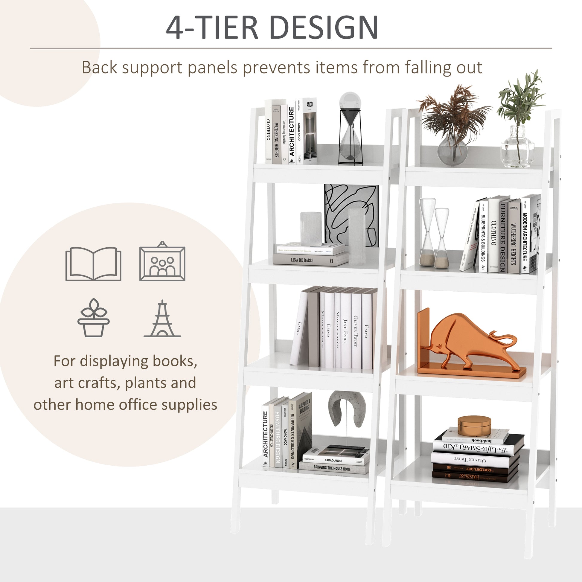 Set of 2, 4 Tier Ladder Shelf Bookcase, Multi-Use Display Rack, Storage Shelving Unit Display Stand, Flower Plant Stand,