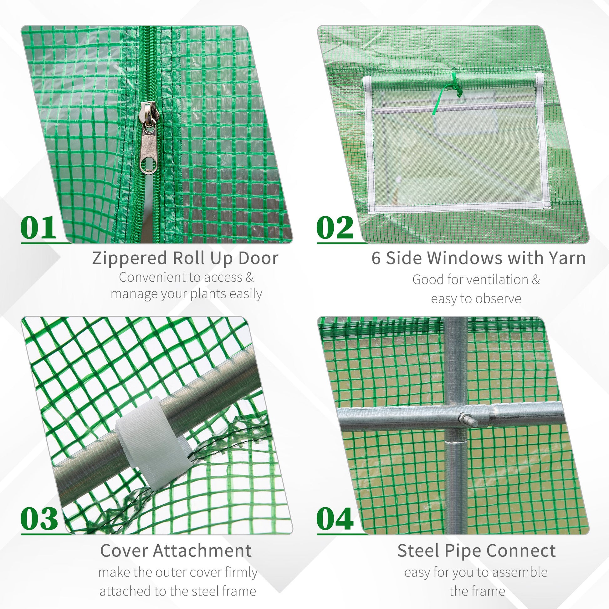 15' x 6.6' x 6.6' Walk-in Tunnel Greenhouse Garden Plant Seed Growing Warm House Outdoor Hot House w/ Roll Up Door, Wind
