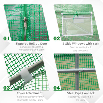 15' x 6.6' x 6.6' Walk-in Tunnel Greenhouse Garden Plant Seed Growing Warm House Outdoor Hot House w/ Roll Up Door, Wind