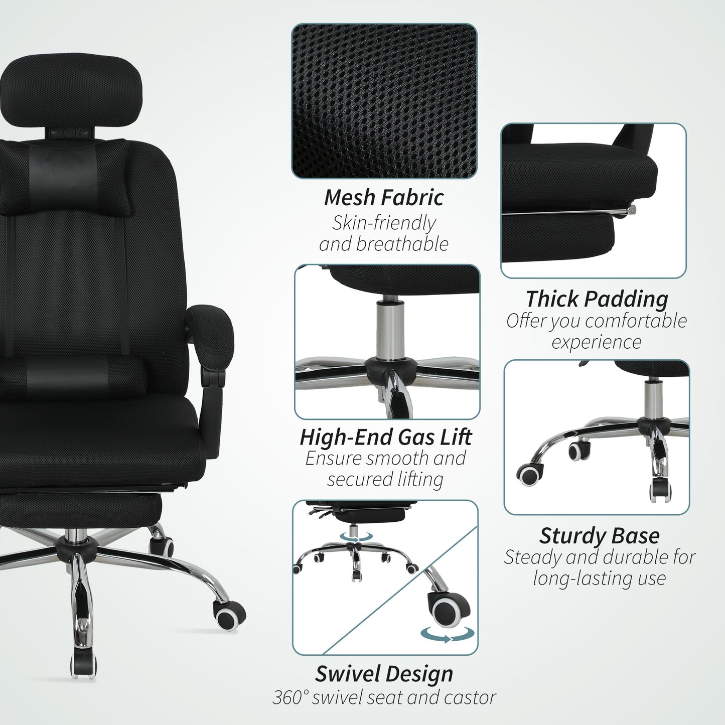 Ergonomic Executive High Back Office Chair with Footrest, Lumbar Support, Black