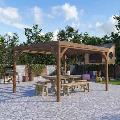 10' x 12' Wood Pergola, Outdoor Gazebo Grape Trellis for Climbing Plant Support, Garden, Patio, Backyard, Deck, Brown