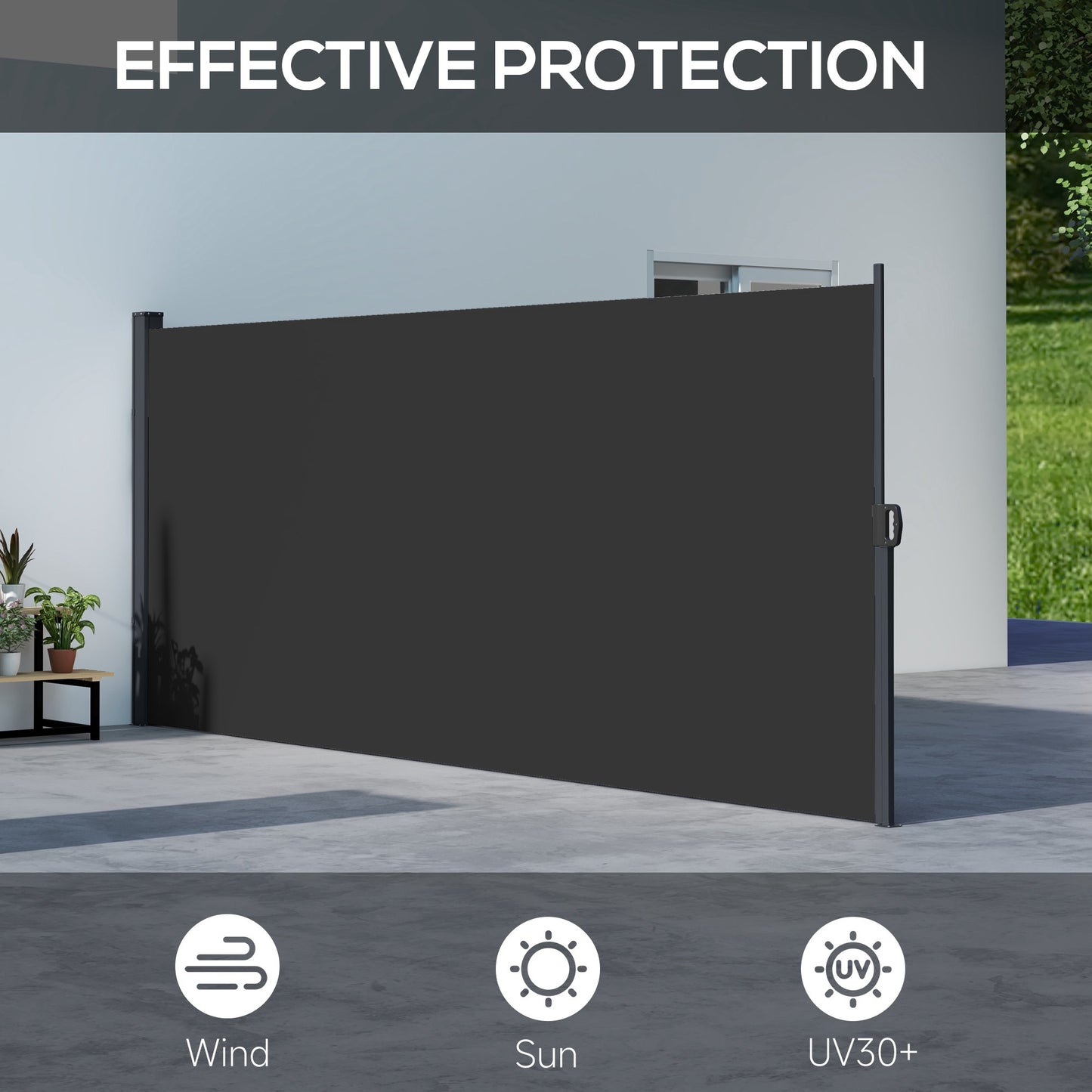 13' x 5' Retractable Side Awning, Outdoor Privacy Screen for Garden, Hot Tub, Balcony, Terrace, Pool, Black