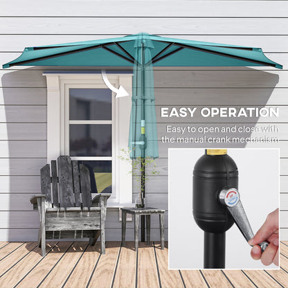 9.8ft Half Umbrella Semi Round Patio Parasol with Crank Handle, Top Vent for Garden, Balcony- NO BASE INCLUDED, Light Bl