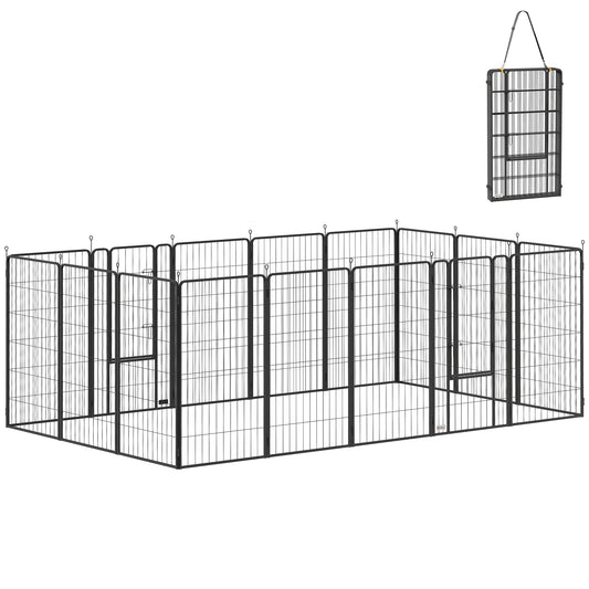 16 Panels Dog Playpen with Strap, Portable & DIY, for Large Dogs, for Yard, RV, Camping, Garden, 47" Height