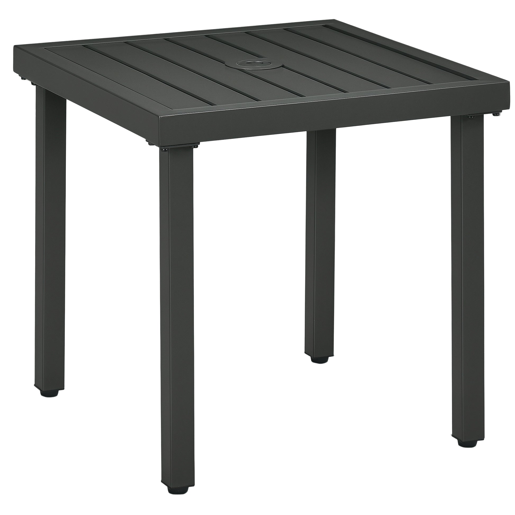 Outdoor Side Table, Patio End Table with Umbrella Hole, Small Coffee Table with Steel Frame for Balcony, Gray