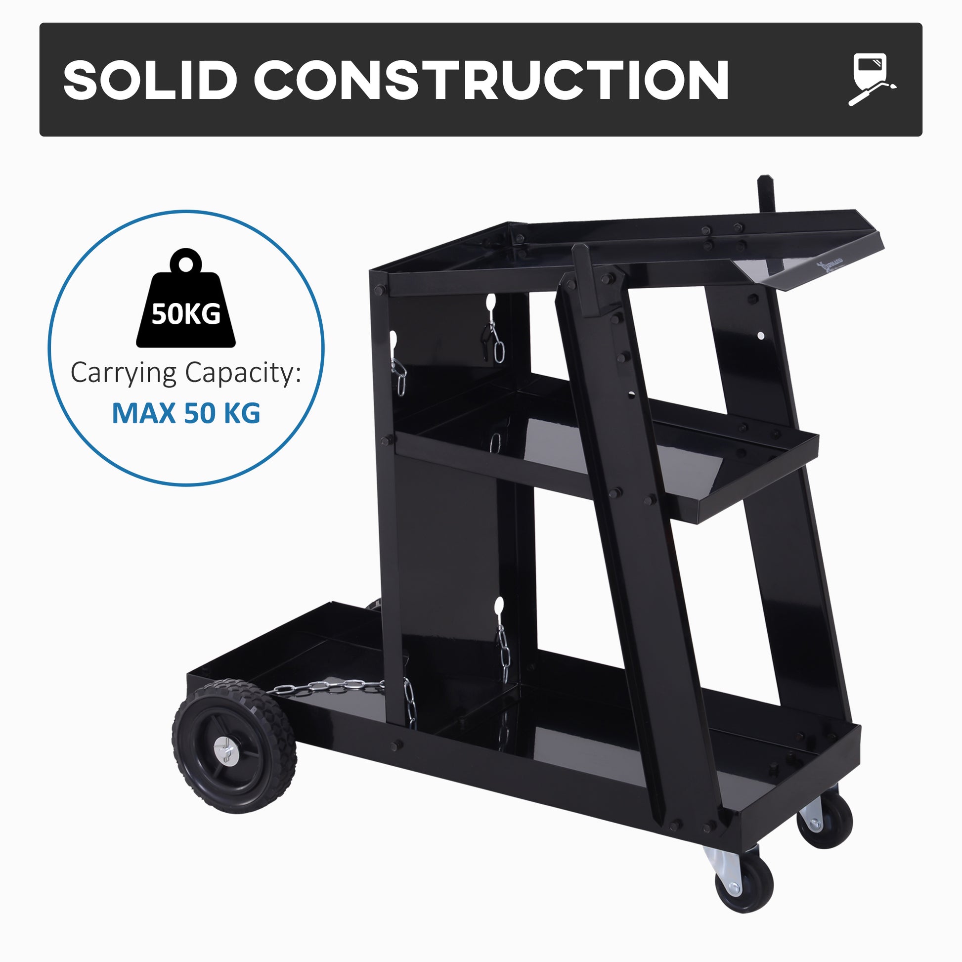 3 Tier Welding Cart Welder Trolley Garage Welding/Plasma Cutter Cart for Tanks Gas Bottles w/ Safety Chain Black