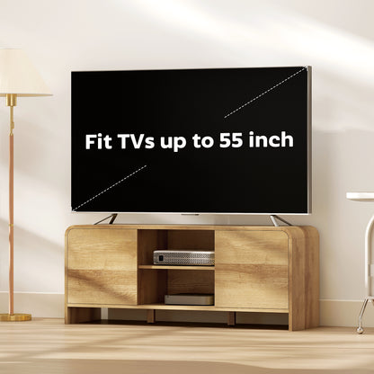 TV Stand for up to 55 Inch TV, Nordic Entertainment Center with 2 Cabinets and 2 Open Shelves for Living Room, Natural W