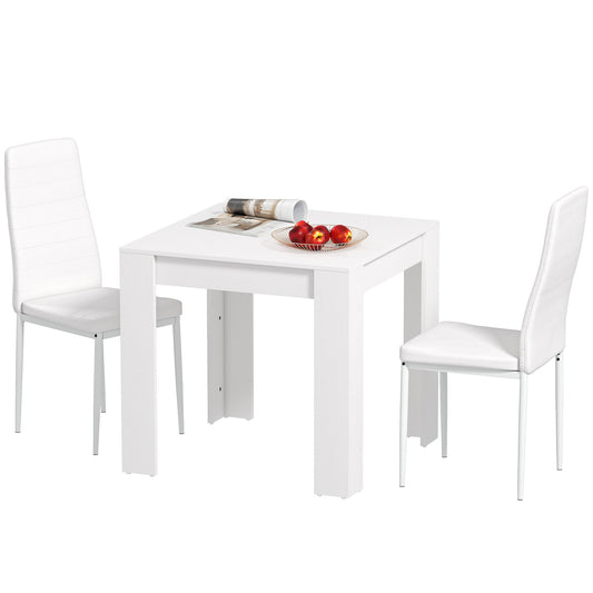 Dining Table Set for 2, Square Kitchen Table and Chairs, Dining Room Table and PU Leather Upholstered Chairs, White