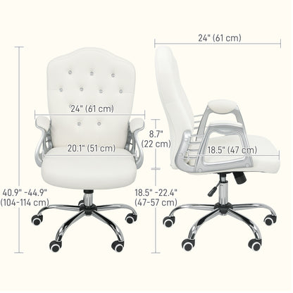 Vanity Office Chair, Velvet Computer Desk Chair with Swivel Wheels, Adjustable Height, Tilt Function, Off-White