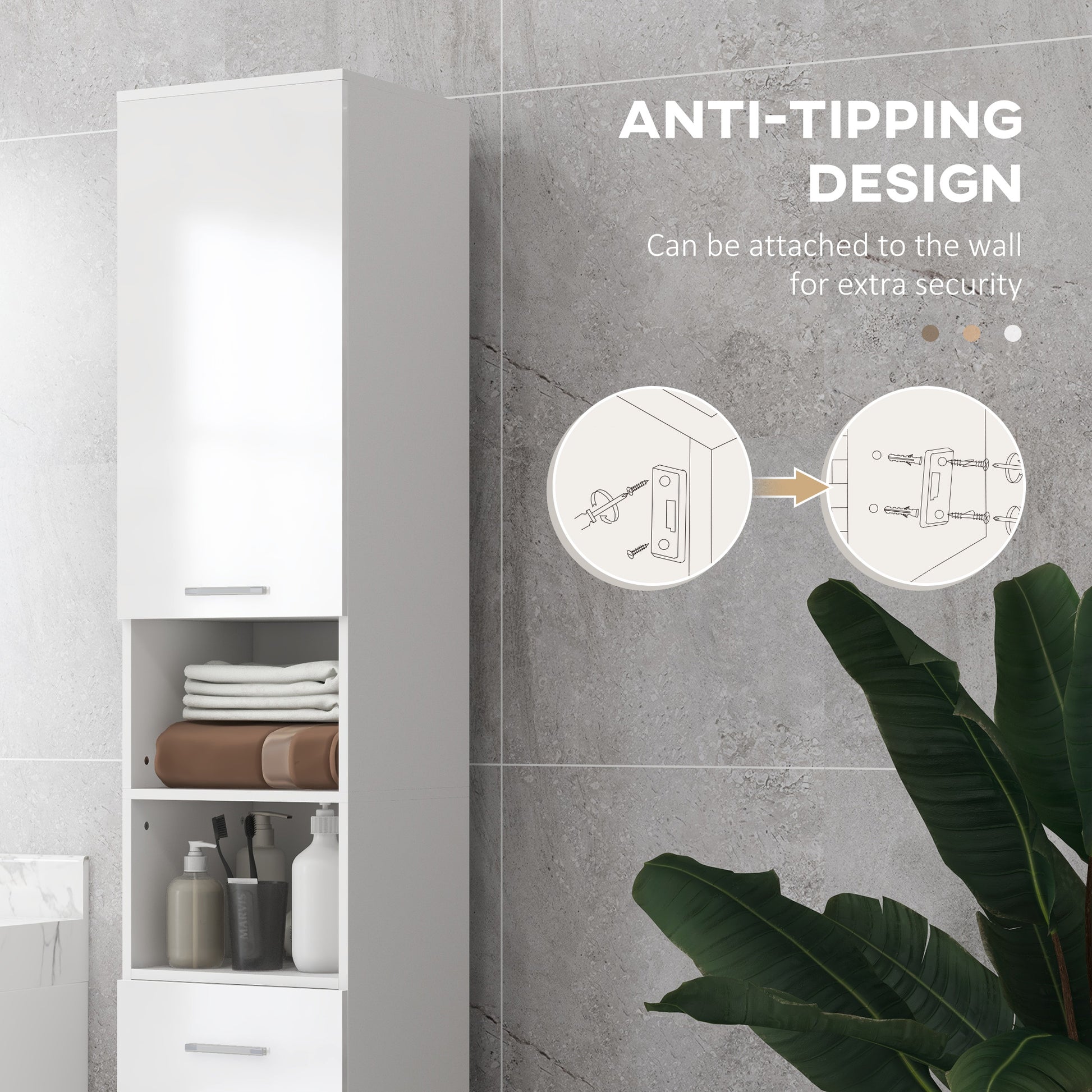 71" Tall Bathroom Storage Cabinet, Narrow Linen Tower with Drawer, Open Shelves, 2 Doors Cabinets and Adjustable Shelves