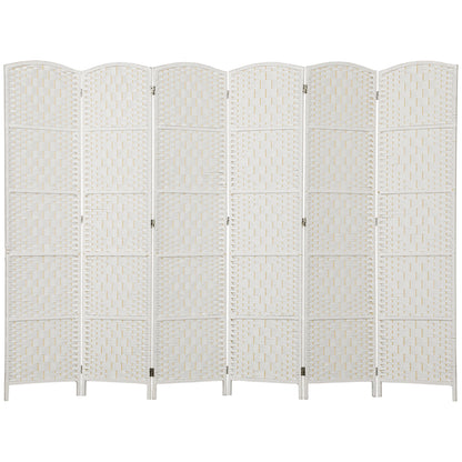6ft Folding Room Divider, 6 Panel Wall Partition with Wooden Frame for Bedroom, Home Office, White