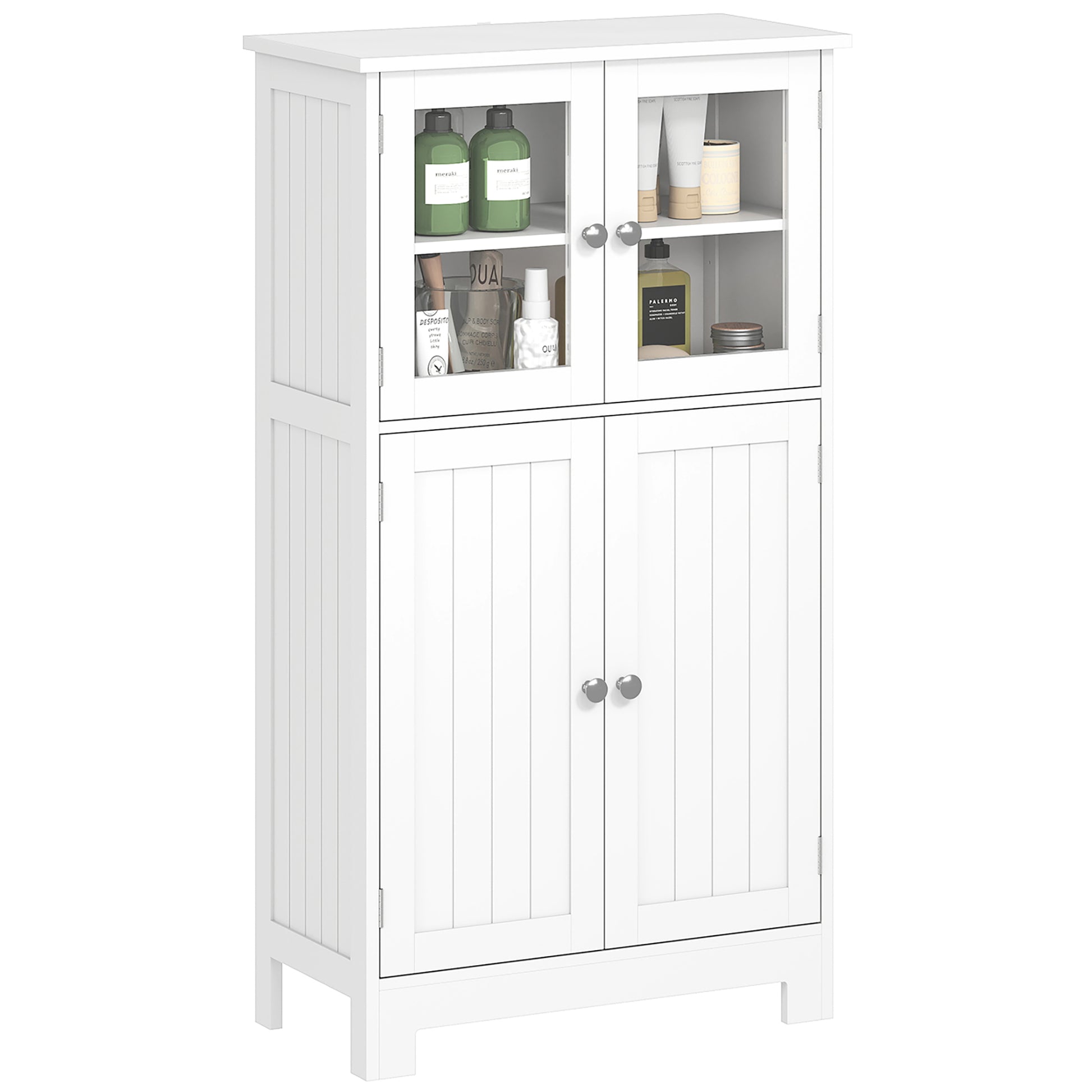 Bathroom Floor Storage Cabinet with Tempered Glass Doors and Adjustable Shelf, Kitchen Cupboard, Free Standing Organizer