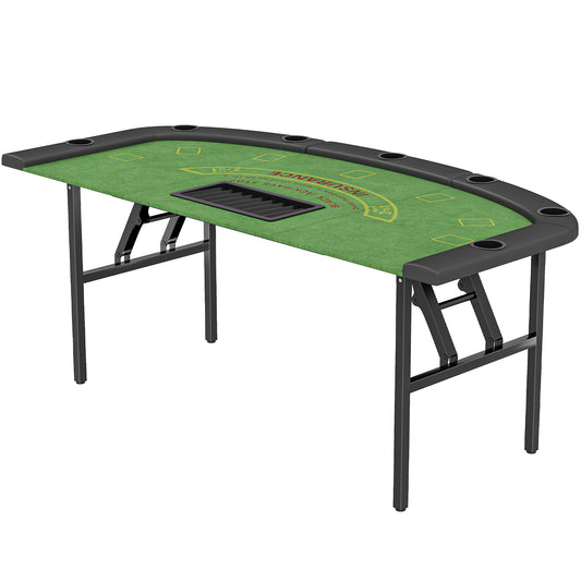 Soozier Poker Table Foldable, 72" 8 Player Casino Leisure Blackjack Texas Holdem Poker Table with 7 Cup Holders, Green