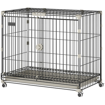 Dog Crate, 30 Inch Metal Dog Cage with Removable Tray, Lockable Wheels, 2 Doors for Small Medium Breeds, Black